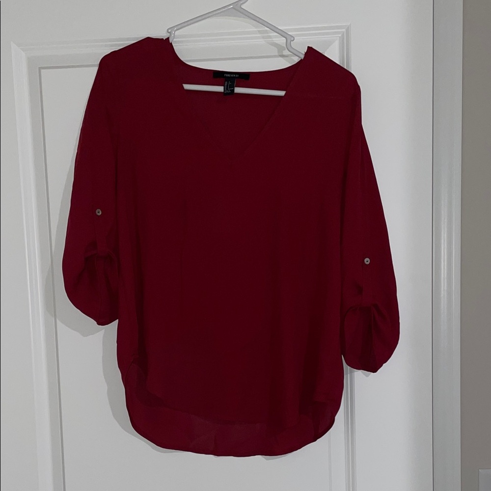 Forever 21 Burgundy V-Neck Blouse